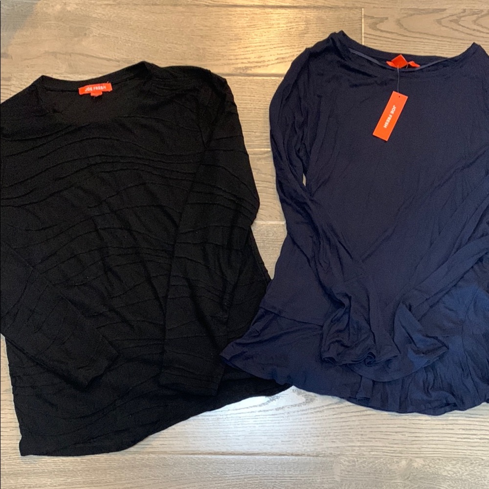 Joe Fresh Women’s Long Sleeve Top Bundle  - Black and Navy Sz S NWT